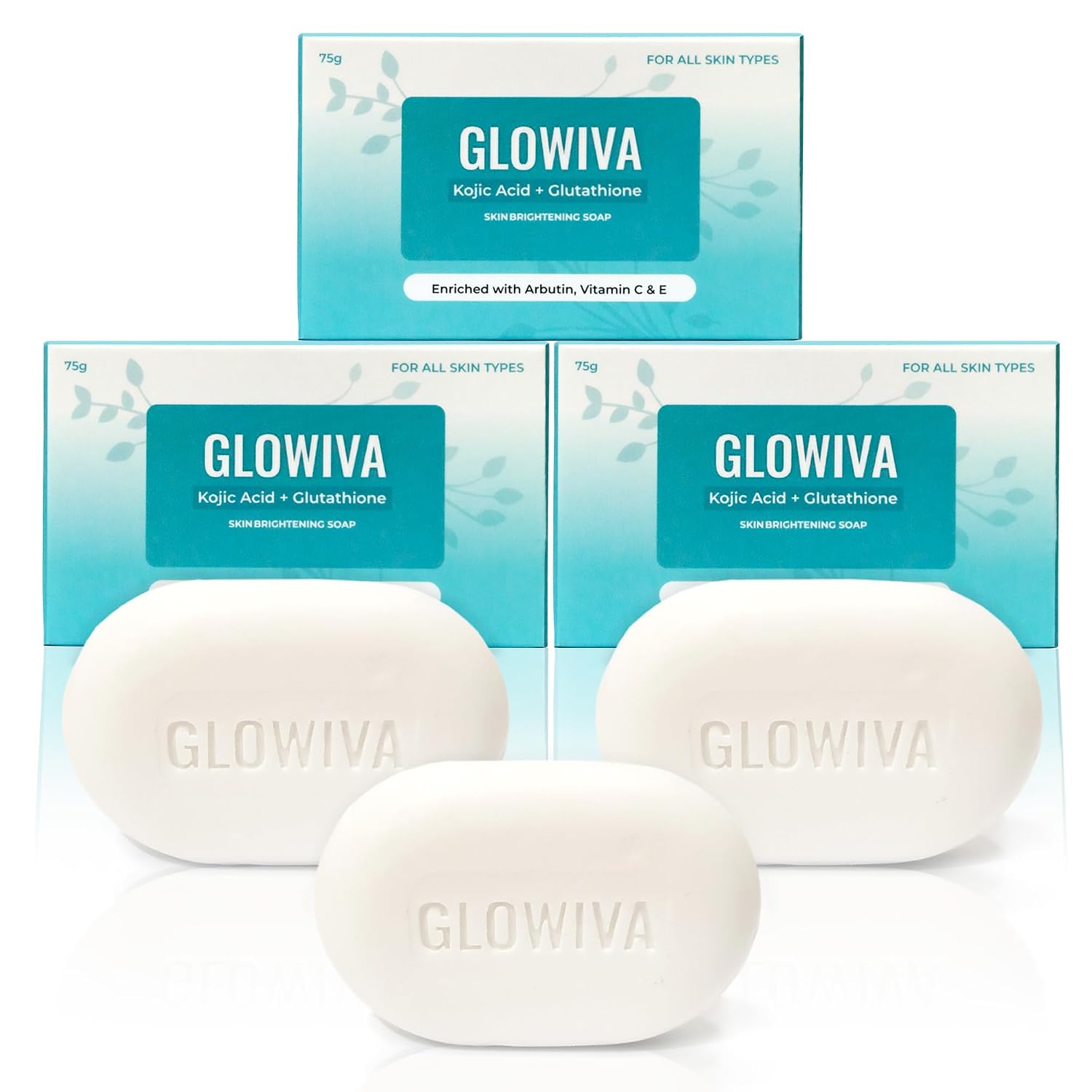 Glowviva Kojic Acid + Glutathione Soap For Skin Brightening With Vitamin C,E Arbutin, Liquorice Extracts Pack Of 3 (75g x 3)