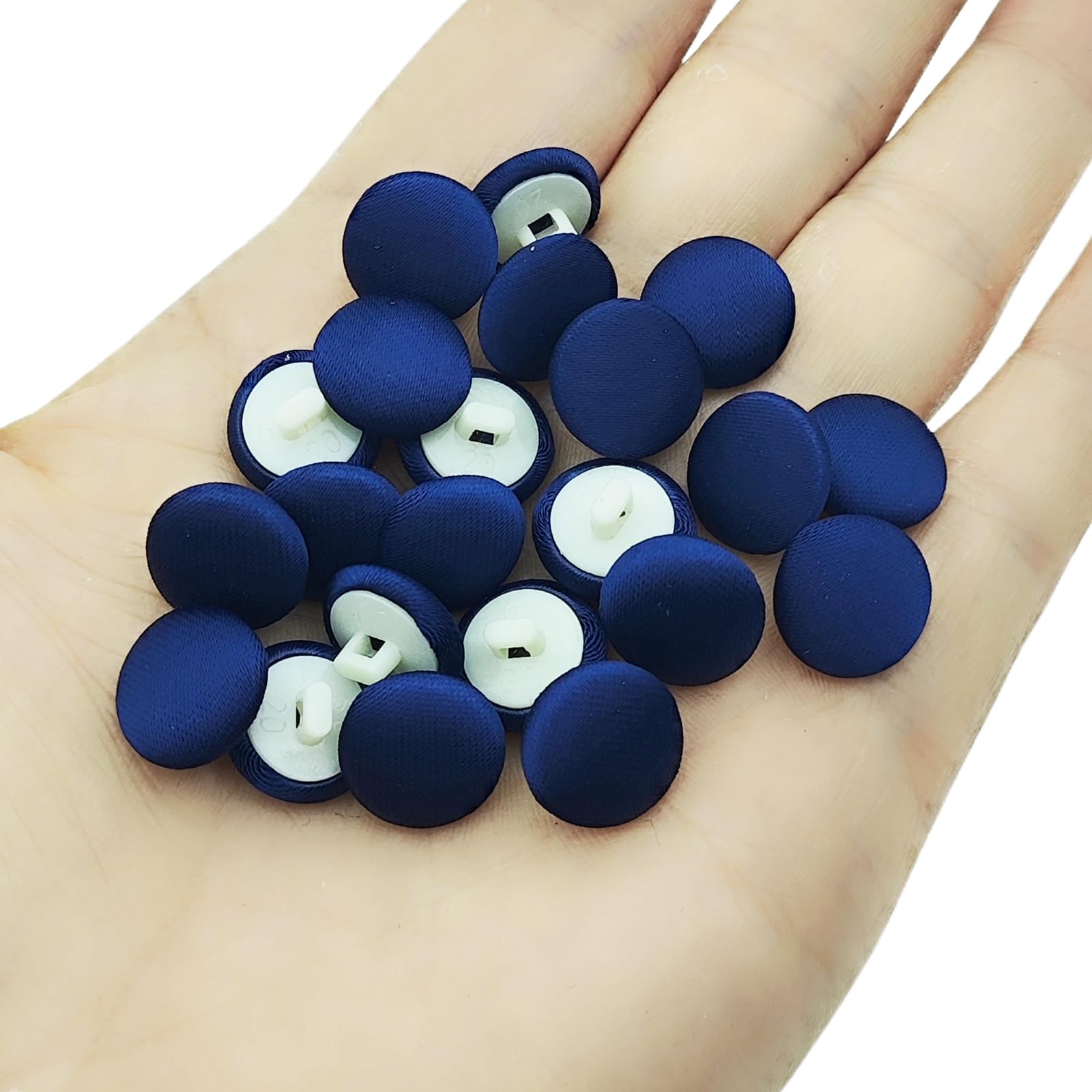 YOOGCORETT 50pcs Satin Fabric Cloth Covered Buttons with Shank for Bridal Wedding Dress Buttons, DIY Sewing, Scrapbooking Decorations Buttons, Navy Blue,1/2 Inch (12.5mm)