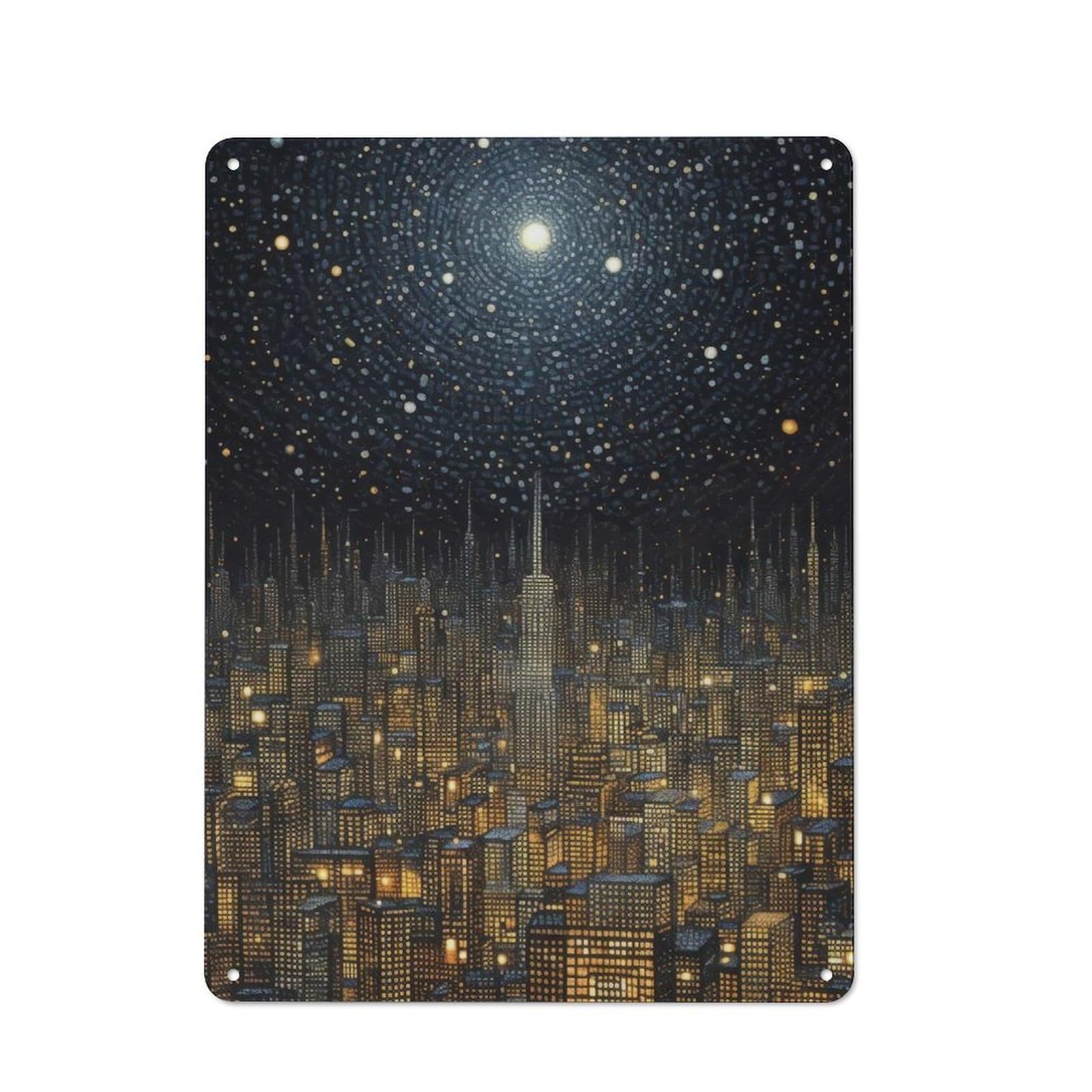 Junmoney Night Cityscape With Stars Metal Sign 40X30cm With For Workshop Wall, Vintage Decor, A Decorative Christmas Gift For Metal Sign Collectors