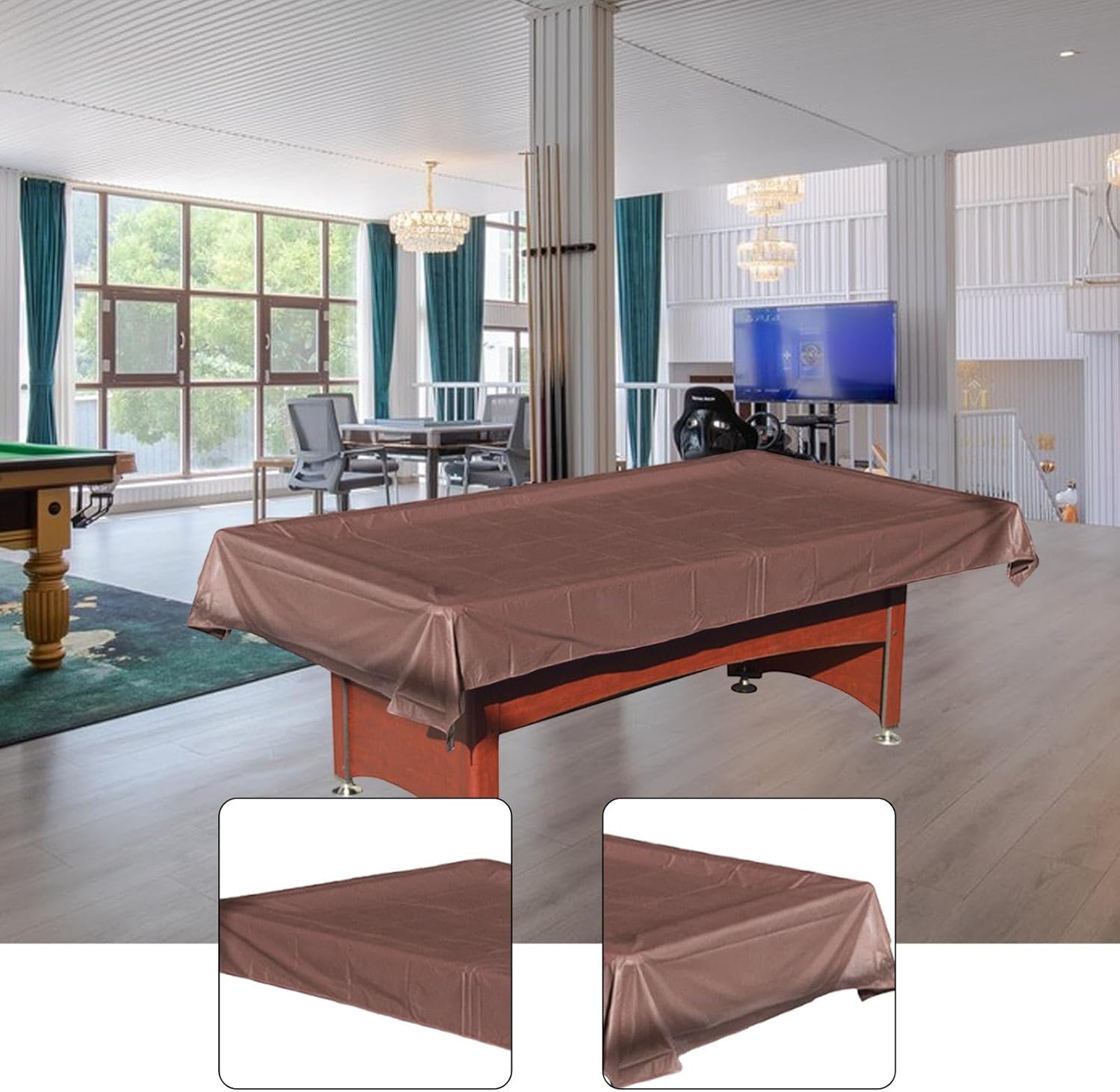 Pool Table Cover Waterproof Heavy Duty Protector, 256cmx155cm (100.8"x61") PVC Lightweight Tearproof Dustproof Cover for Billiard Snooker Tables