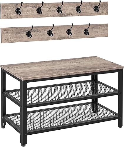 HOOBRO Hall Tree Banco de Almacenamiento para Entrada, Banco Perchero para Zapatos, Organizador de Estante para Zapatos con Ganchos para Abrigos,