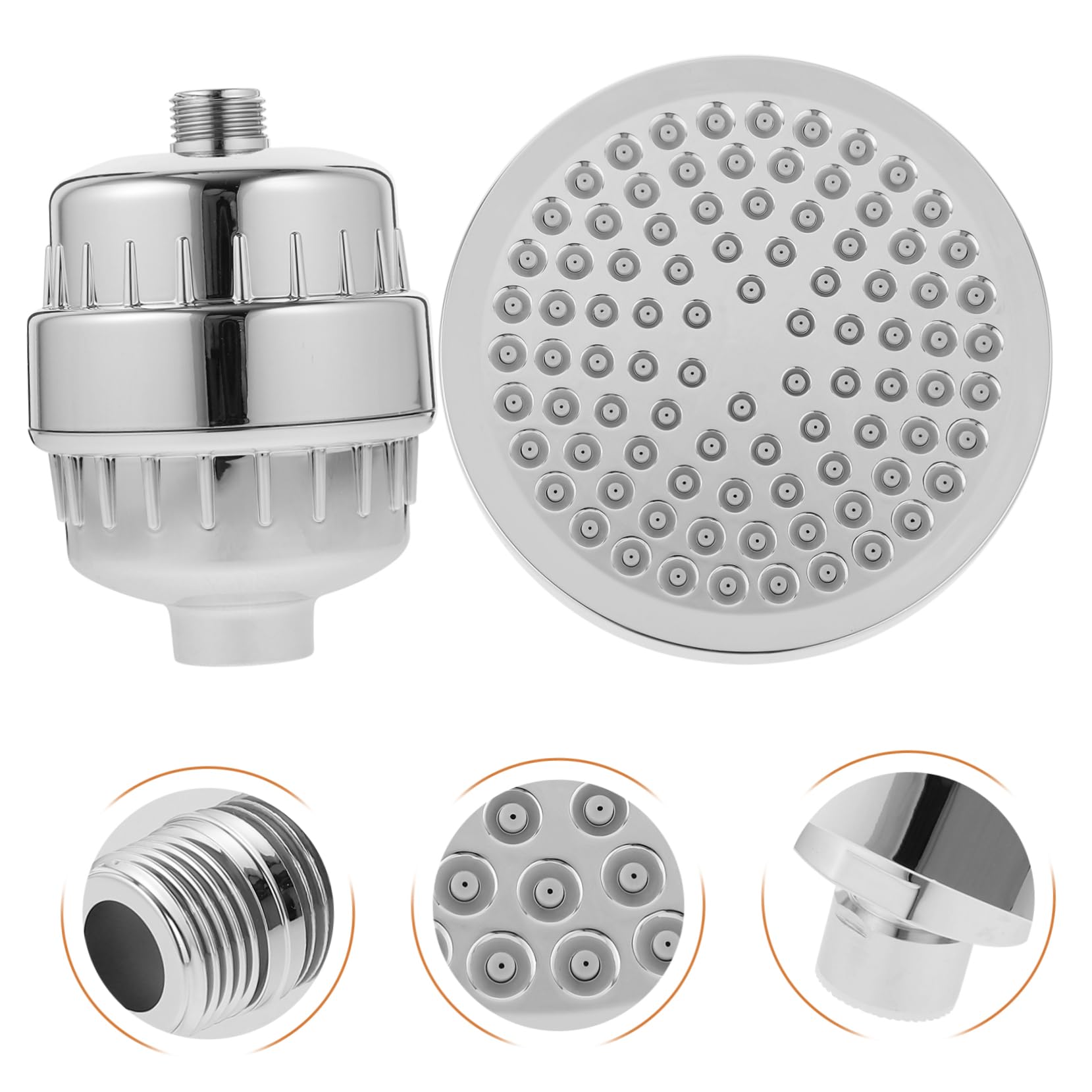 POPETPOP Filtro Cabezal Ducha para Agua Dura de 6 Pulgadas, ABS, Plata | Rotación 360°, 15 Niveles, Bola Giratoria Sólida, Filtrado Multicapa, Resistencia Elevada, sin Deformarse