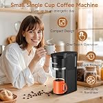 Petite cafetière à service unique, machine à café rapide à brasser une tasse pour la tasse K et le sol, 6 à 12 oz. Tailles de bière, Capsule Machine à café avec rappel de décapage et réservoir de visionnement, noir
