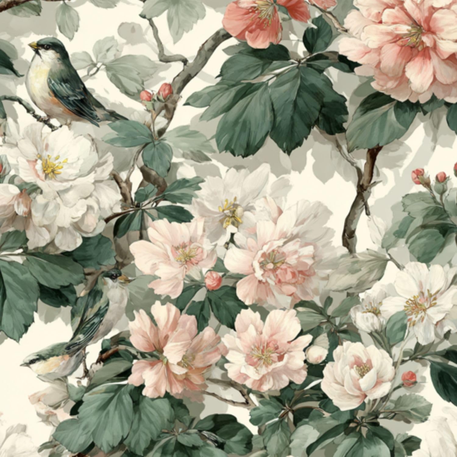 DERUINVAIO Self Adhesive Feature Removable Dreamy Cottage Garden Floral Peel and Stick Vinyl Wallpaper Roll, Sticky Lining Paper for Bedroom, Living Room, Kitchen Walls