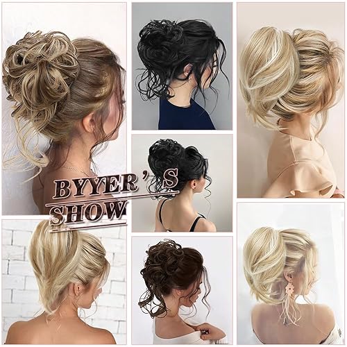 Miniatura 6 de AQINBEL 2 piezas de cabello de moño desordenado para recogidos y moños, extensiones de cabello corto con banda de goma elástica, moño de cabello