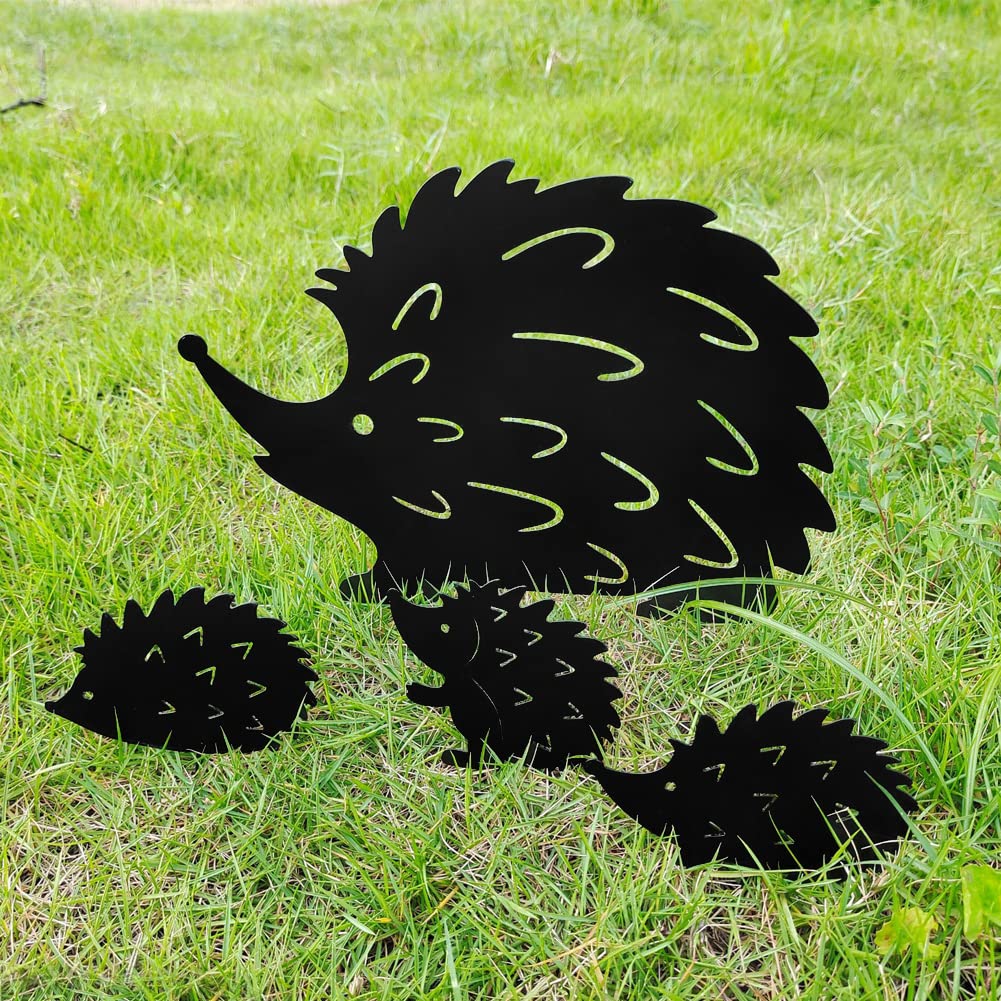 Kelamayi 4 PCS Hedgehog Yard Art Garden Metal Statue Decor,Black Hollow Out Hedgehog Family Silhouette Sets for Farmhouse Pathway Lawn - Image 3
