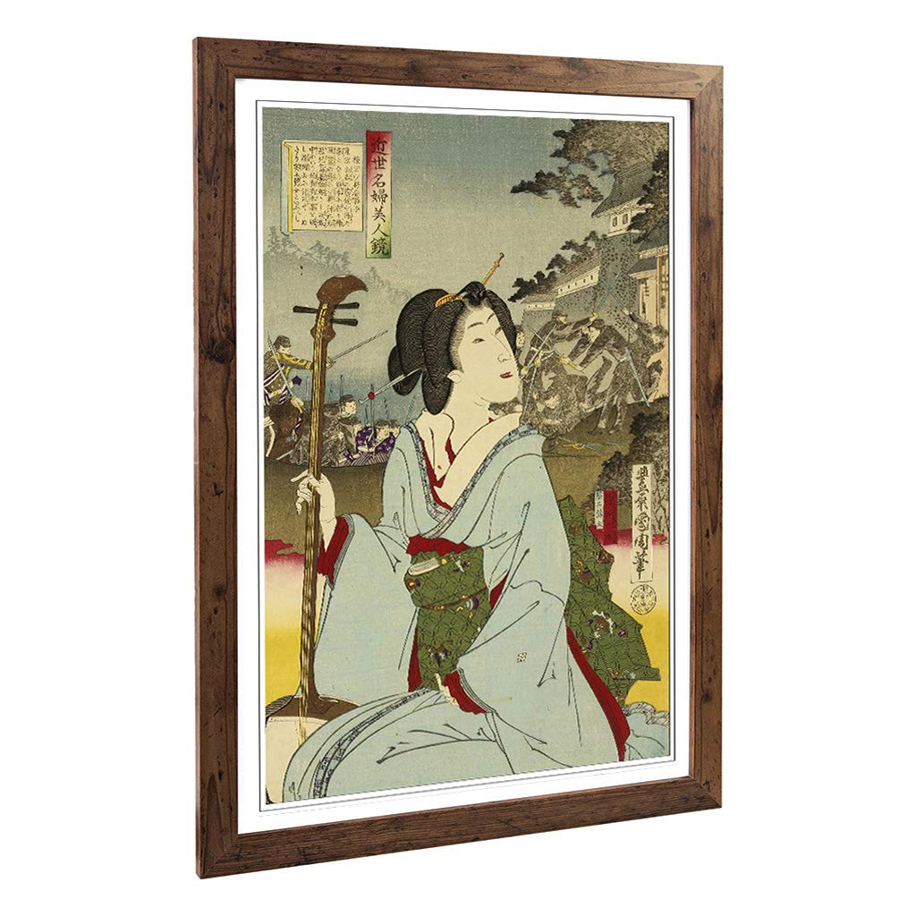 Big Box Art Framed Print of Toyohara Kunichika Japanese Oriental Geisha Design | Wall Art Picture | Home Decor for Kitchen, Living Room, Bedroom, Hallway, Walnut, A2 / 24.5x18 Inch / 62x45cm