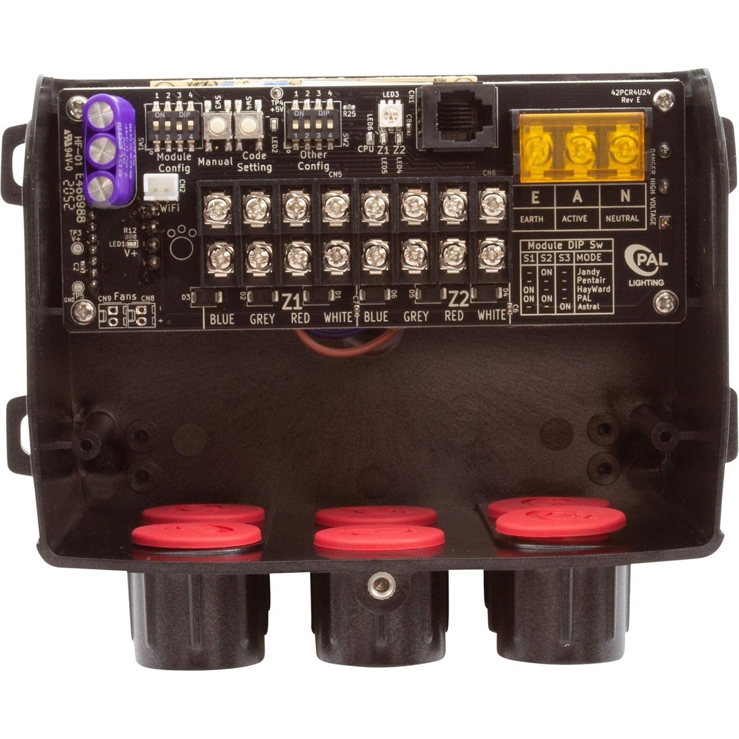 Internal wiring terminals and DIP switches of the PCR-2Z controller