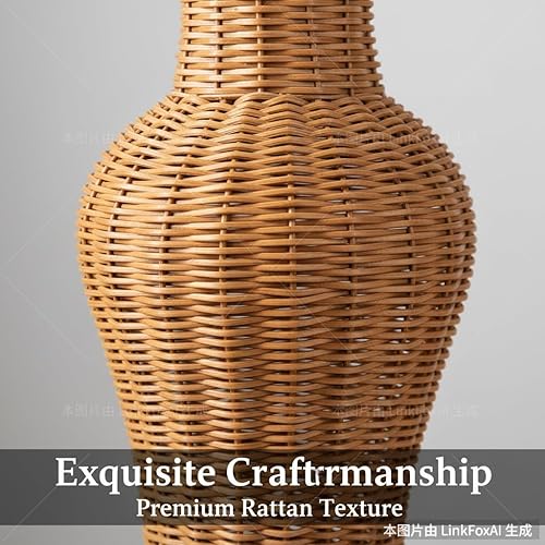 Miniatura 9 de TEHAUX Jarrón de mimbre tejido de ratán, jarrón de mimbre hecho a mano de 17 pulgadas de alto para flores secas y hierba de pampas, suelo rústico de