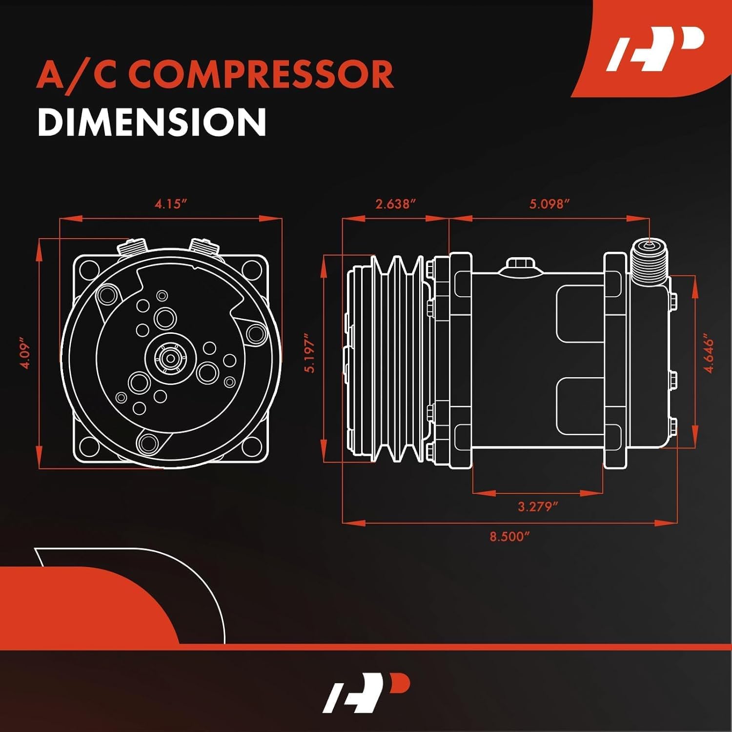 A-Premium Fit for Sanden 508 2PK Style, Universal A/C Compressor with Clutch, 2 Groove V-Belt, Chromed