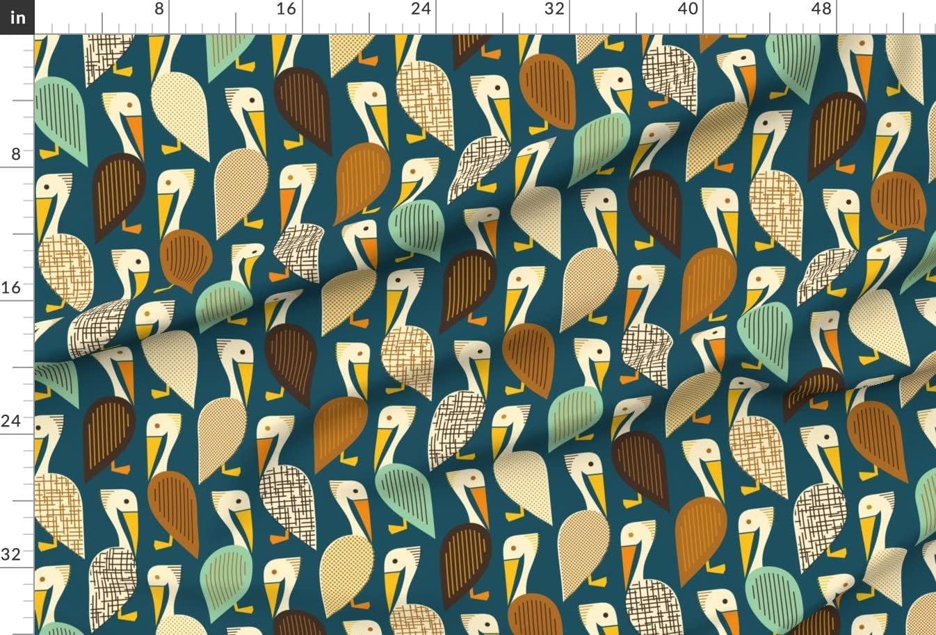 Spoonflower Fabric - Brown Pelican State Bird Nautical Coastal MCM Printed on Upholstery Velvet Fabric by The Yard - Upholstery Home Decor Bottomweight Apparel