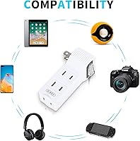 Vista 6 de SYCON Adaptador de pared de 4 tomas con interruptor de alimentación y luz nocturna, adaptador extensor de 2 clavijas con 4 tomas de corriente