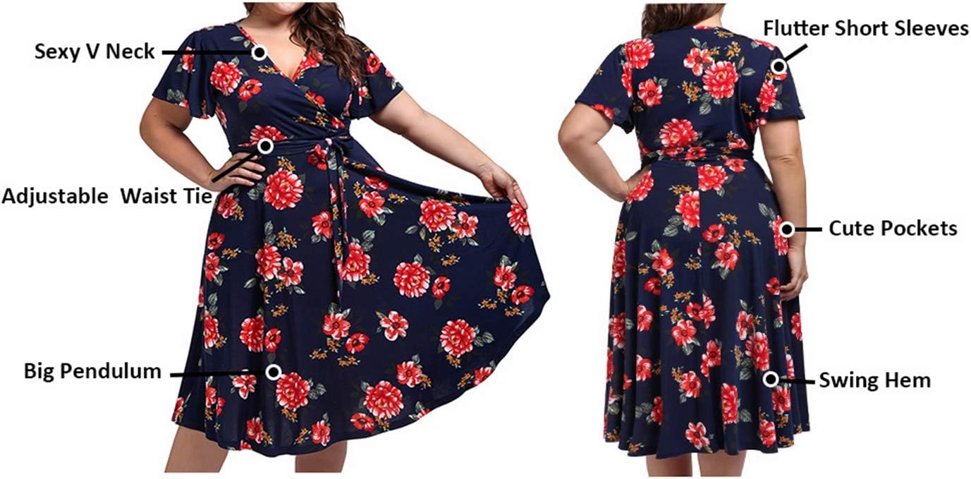 kissmay Plus Size Womens V Neck Floral Cocktail Party Midi Dresses