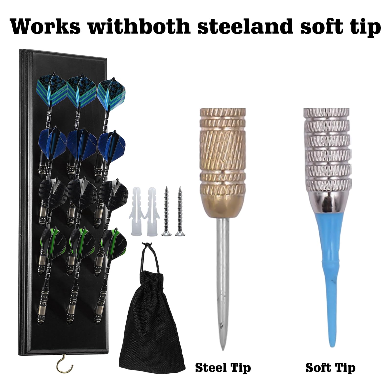 Dart Halter aus Holz für 12 Darts, Hochwertig Darthalter aus Holz, Praktische Dart Aufbewahrung, Wand Hängen Dartständer, für Jede Art von Dartscheibe (Schwarz)