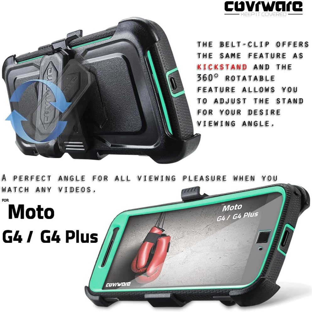COVRWARE Moto G4 / G4 Plus (4th Gen 2016) [Aegis Series] w/Built-in [Screen Protector] Heavy Duty Full-Body Rugged Holster Armor Case [Belt Clip][Kickstand] NOT FIT Moto G4 Play Teal