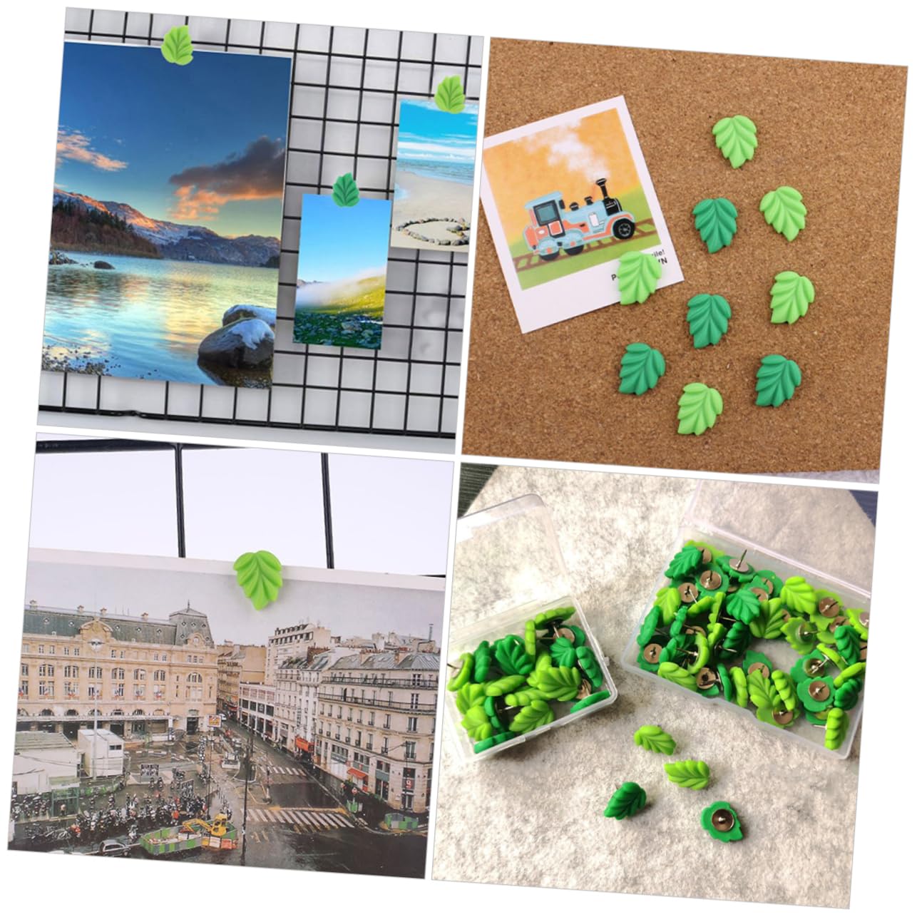 SHINEOFI 5 Sätze Grünes Blatt Reißzwecke Büroartikel Büromaterial Korktafel Zubehör Qridor Große Stecknadeln Schild Austauschbare Stecknadeln Dekorative Stecknadel Harz Green 30 Stück * 5