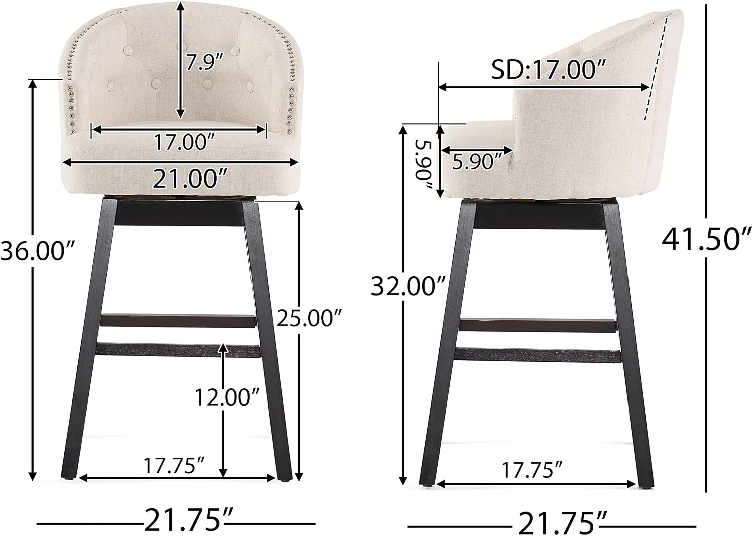 Christopher Knight Home Ogden Barstool, 2-Pcs Set, Beige