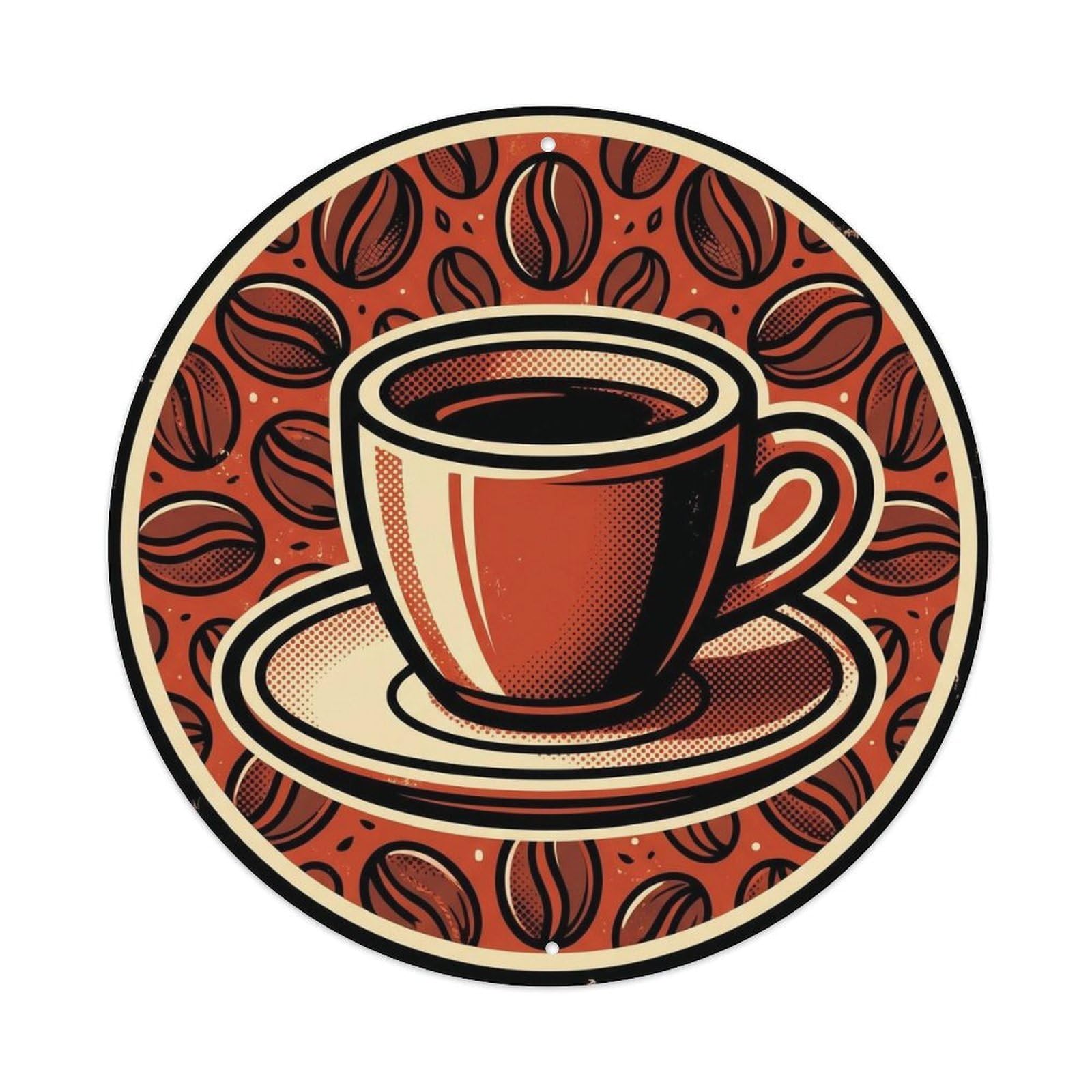 Woodcut Espresso Advertising Coffee Beans Roastery Screenprint Metal Tin Sign Plaque Wall Decor for Cafe, Man Cave, Club Bar, Office, Home Garden Round Metal Poster 8x8Inch
