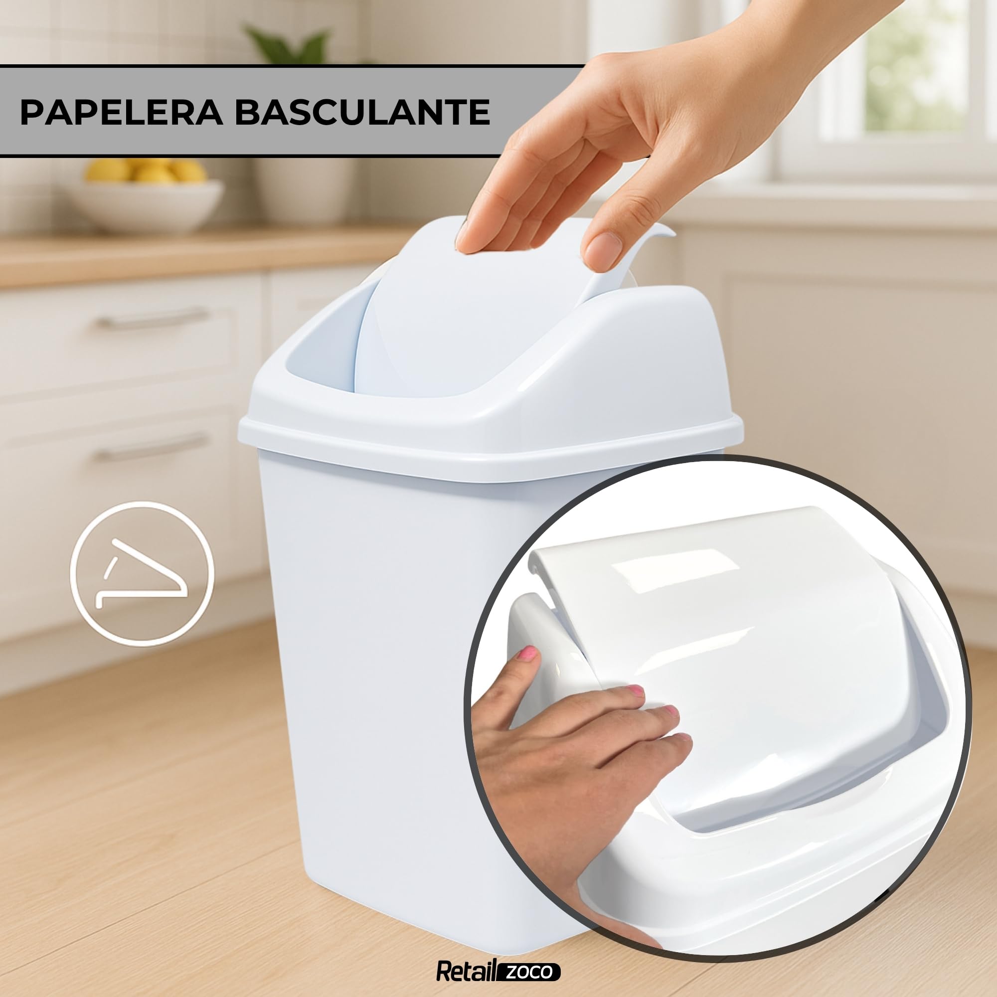TECHZOCO Cubo basura apertura basculante 47 cm 15 Litros PP5 Plástico Libre BPA