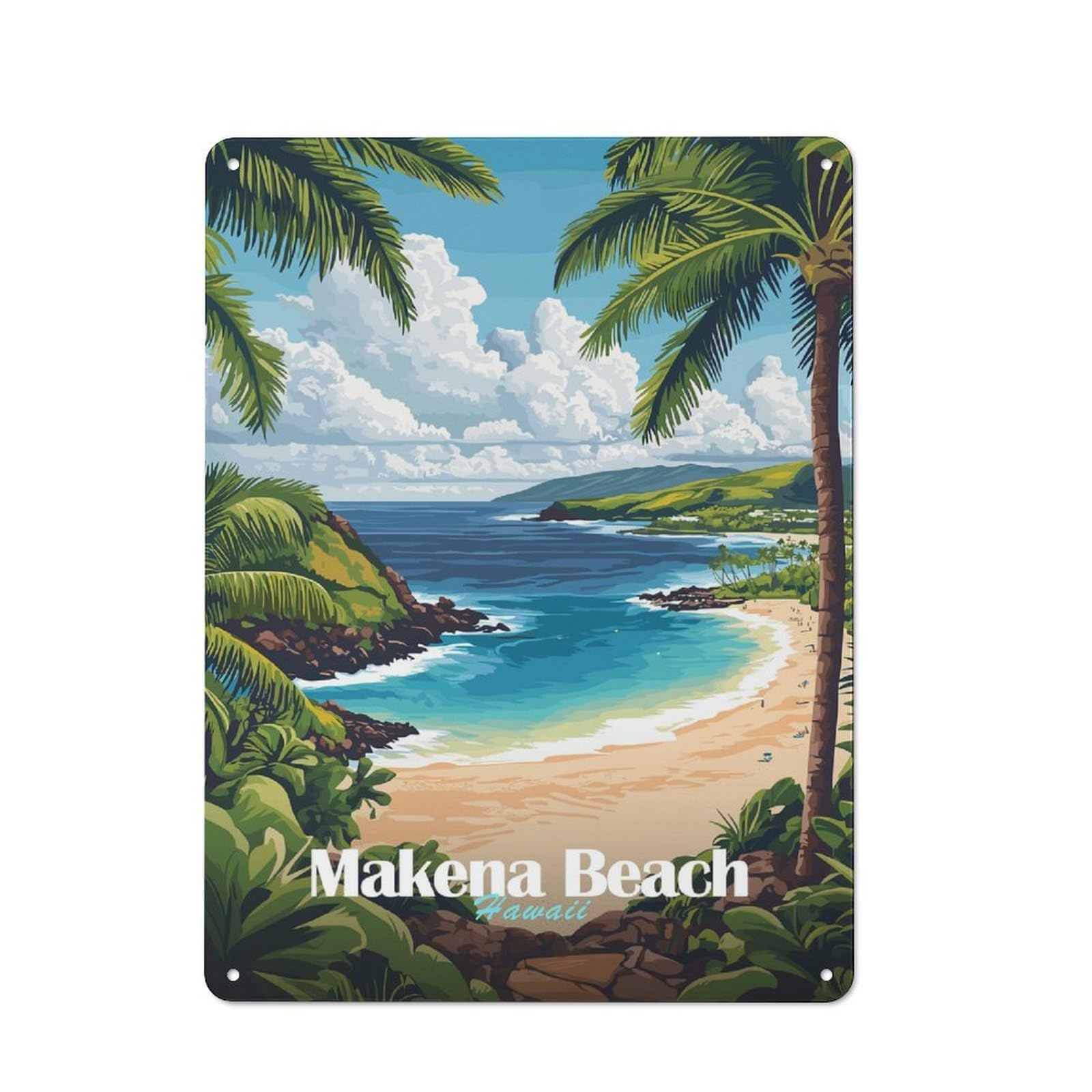 Junmoney Style-21 Makena Beach Hawaii Shop Front Style Metal Wall Decor 40X30cm, Bistro Metal Sign For Takeaway, Bar, Kitchen Or Counter Area