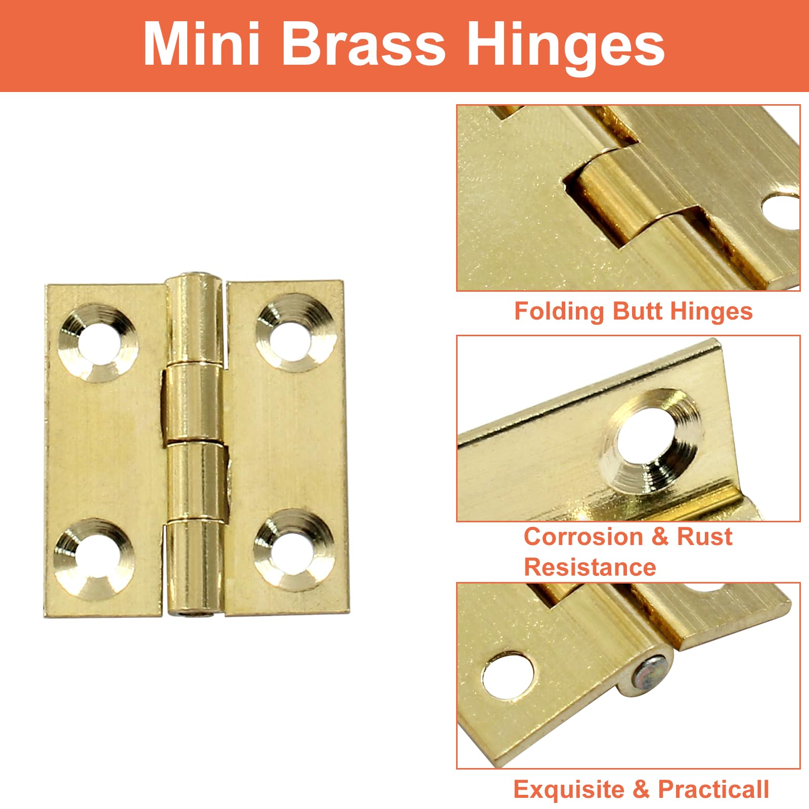 Mini Butt Hinges - 8 Pack Brass Hinges -5