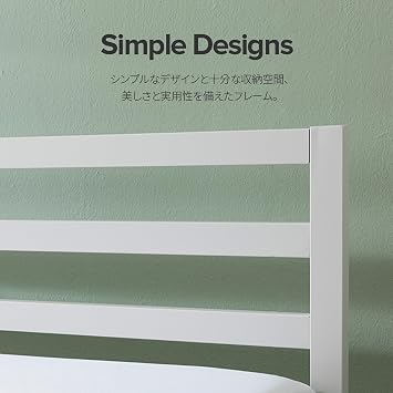 ZINUS Metal Bed Frame, Single, Mia Metal Platform, 1500H, White, Metal, Wood, Slats, Silent, Under Bed Storage, Durable, Breathable, Sturdy, Steel, Bed, Easy Assembly, Tools Included, Zinus, Genuine