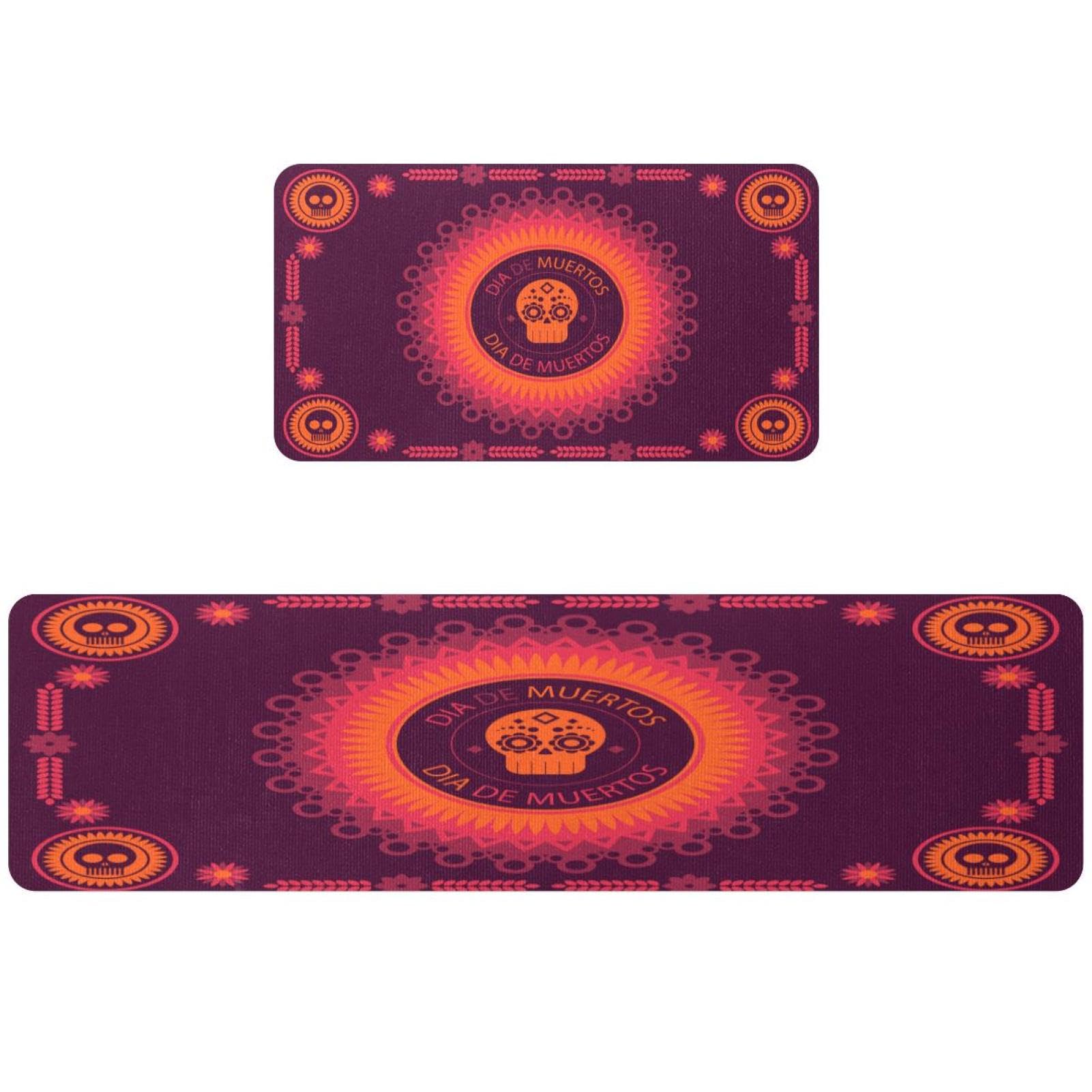 Tapis de cuisine colorés Jour des morts : lot de 2 tapis antidérapants et lavables