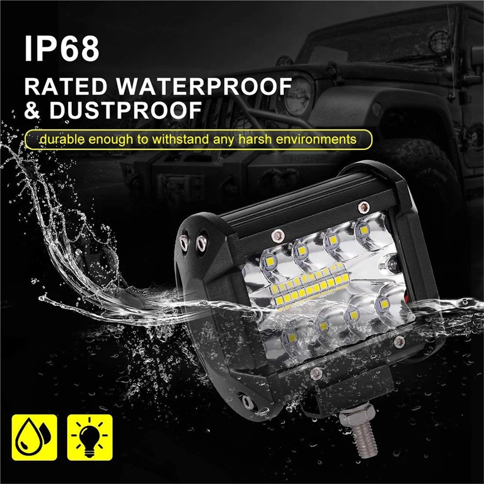 Bombilla Coche De Luz Trabajo LED 4 Pulgadas Bombilla LED | 2 Uds Barra Conducción Todoterreno 12-24V 2,5 Soporte Montaje Enganche Remolque
