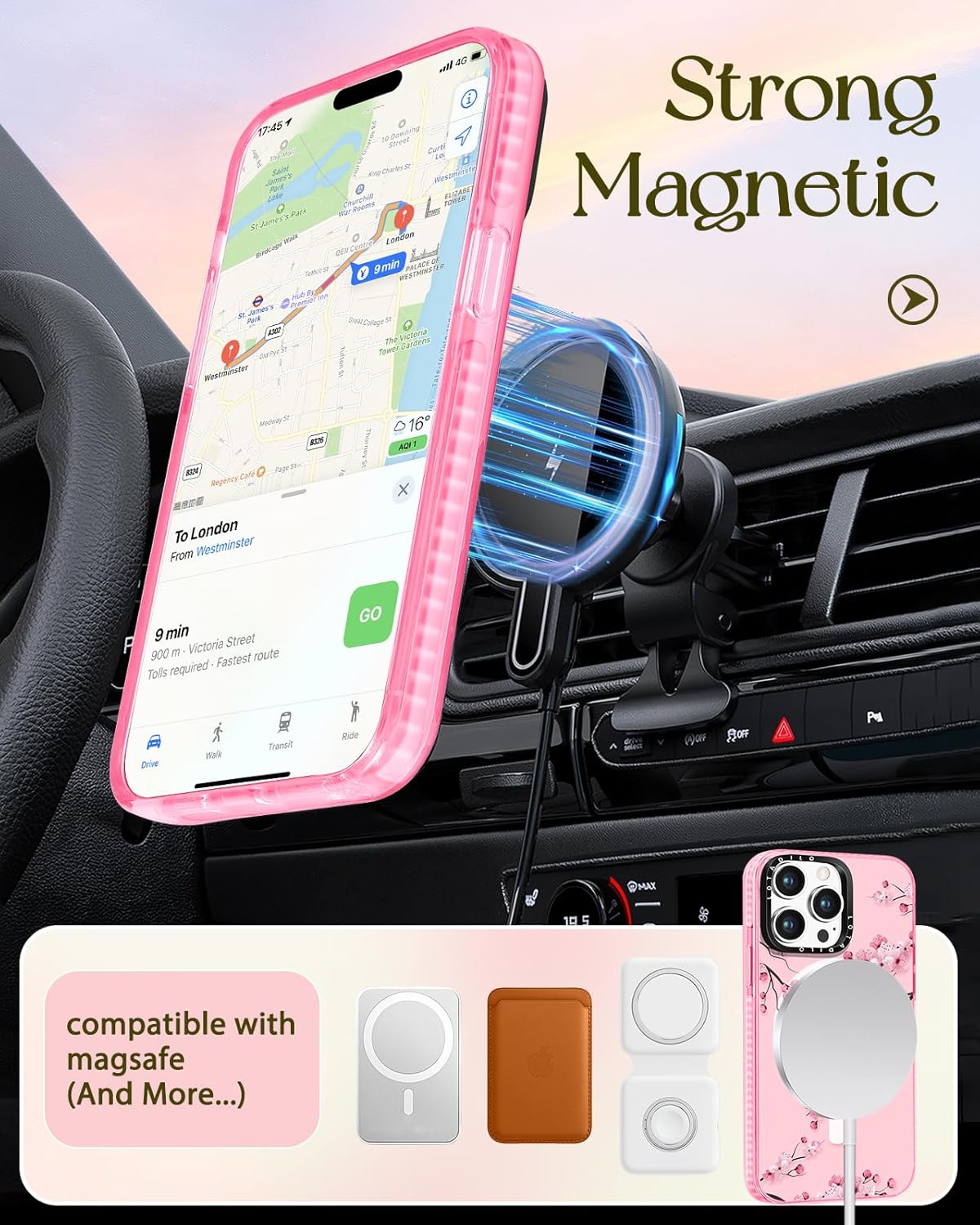 for iPhone 14 Pro Max Case for Women - Cute Design Girls Compatible with Magsafe Magnetic Ring Holder Stand Peach Blossom Phone Covers Aesthetic Girly TPU Funda for 14 Pro Max - Image 5