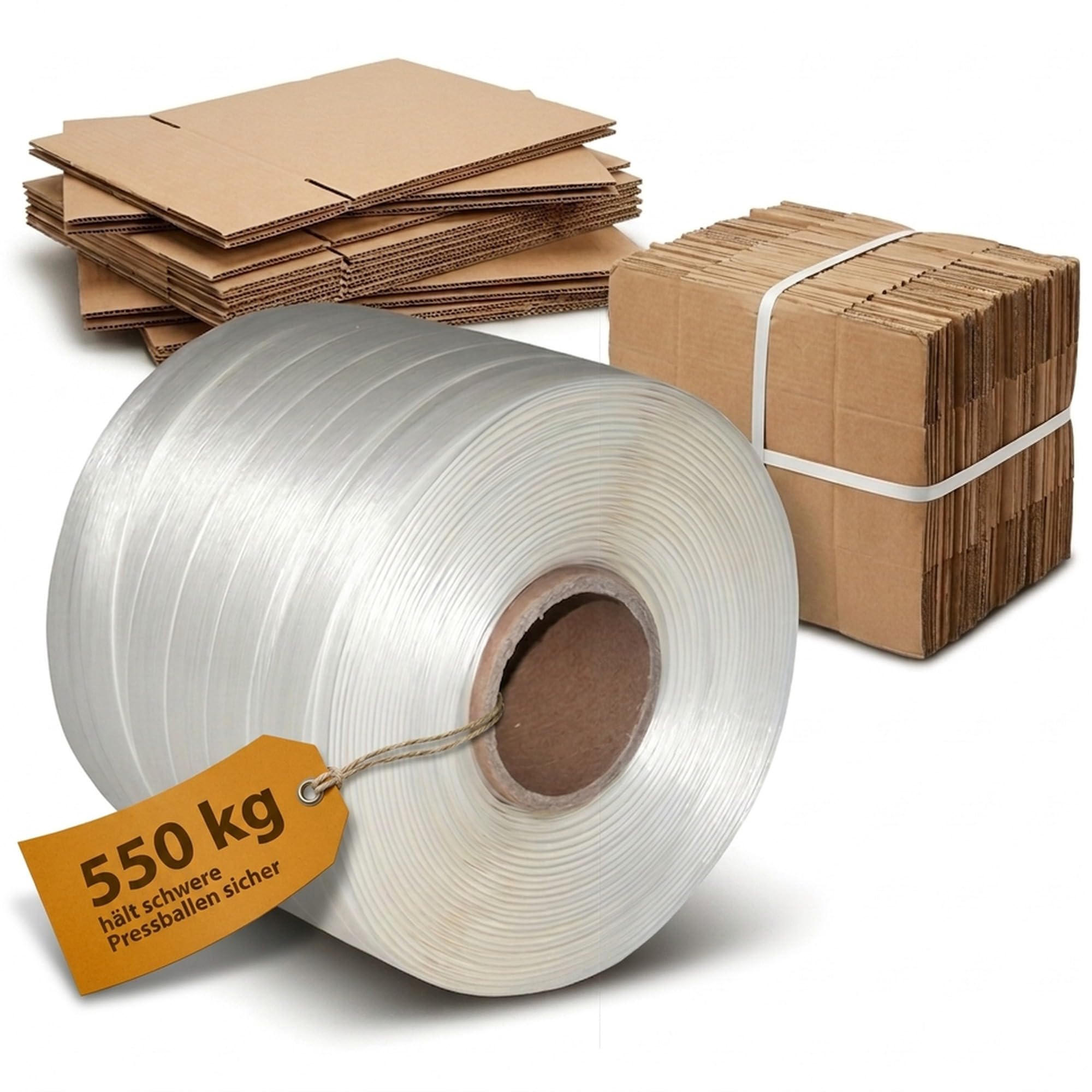 KK Verpackungen Polyester Umreifungsband 19 mm x 250 m | 16 x Rollen, 550 KG Reißfestigkeit, Kern 60 mm | Ballenpressenband für Papier- & Folienpressen | Textilband Hotmelt, auch für Maschinen
