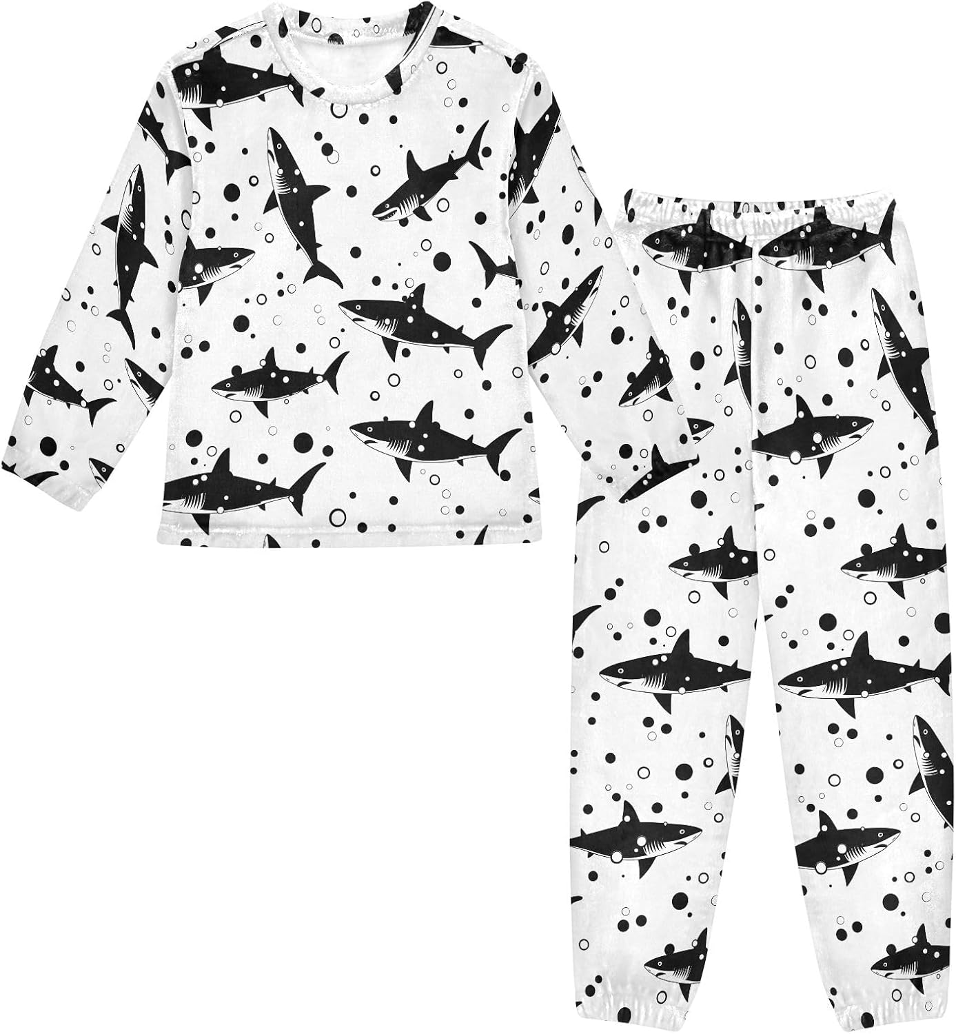 Kids Flannel Sets Shark Warm Plush Relaxed Clothing for Boys and Girls