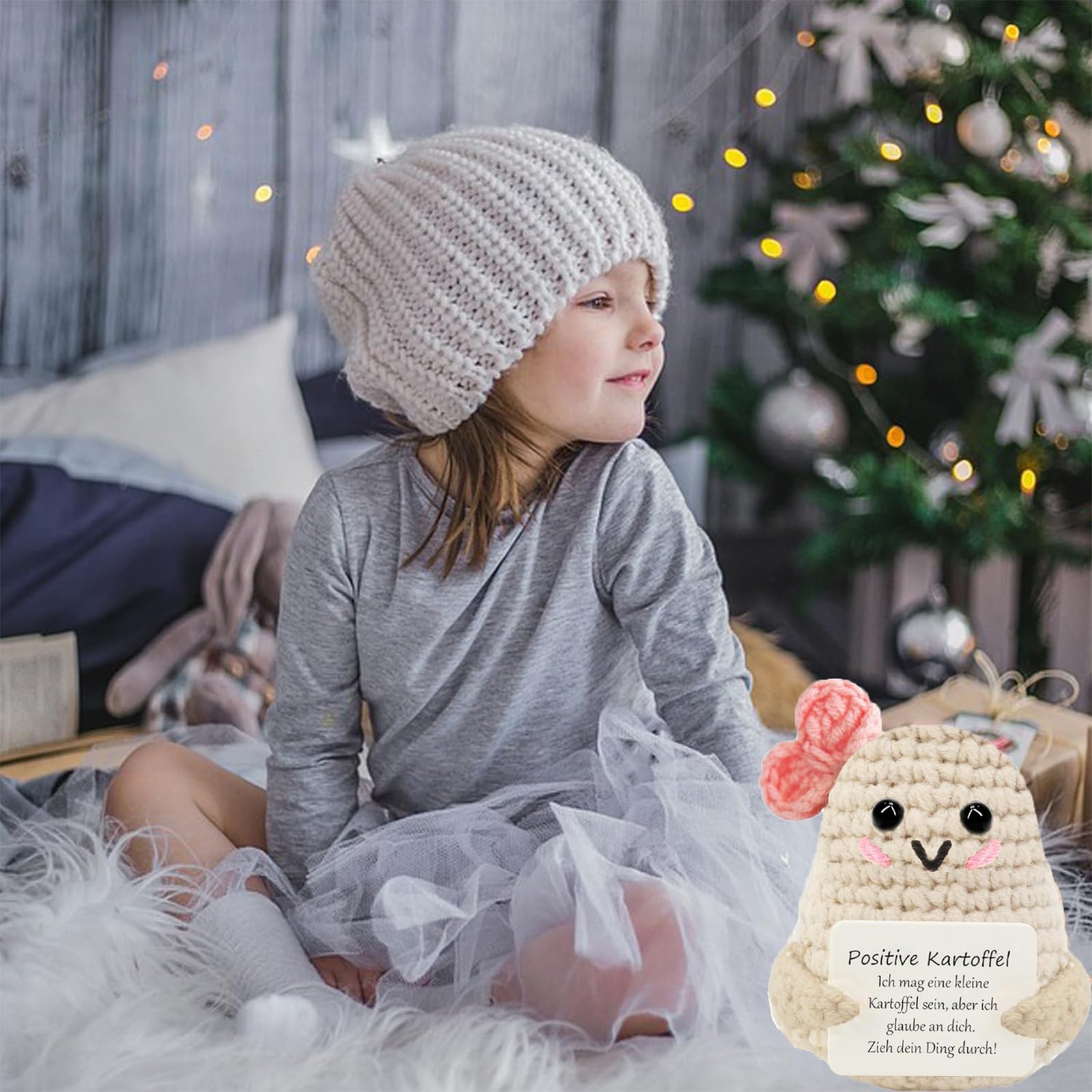 3 Gestrickte Tulpen Mit Dankeskarte | Handgemachte Glücksbringer - Kleines Dankeschön Geschenk