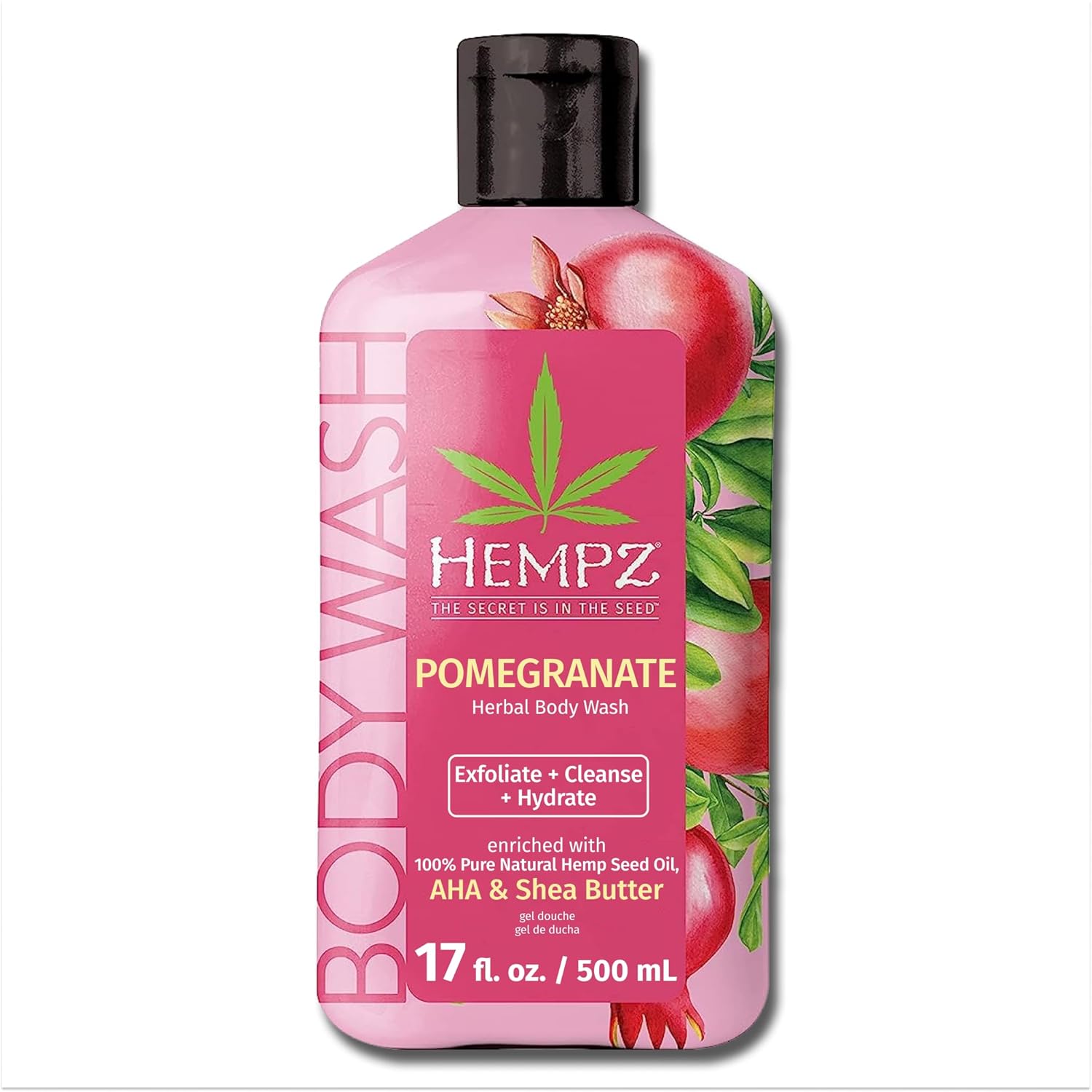 Hempz Body Wash - Pomegranate - Hydrating for Sensitive Skin, Scented, Exfoliating with Shea Butter, Pure Hemp Seed Oil, and Algae for Sensitive Skin - 17 fl oz
