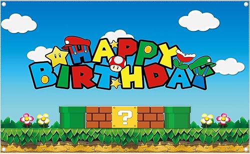 Yriujul Telón de fondo de videojuegos de cumpleaños de 68 x 45 pulgadas de tela de 68 x 45 pulgadas, fondo de fotografía de aventura de superhéroes