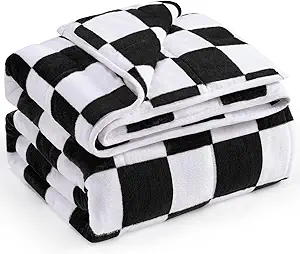 Wemore Flannel Fleece Weighted Blanket for Adult Twin Size 15 lbs, Dual Sided Luxurious Checkerboard Grid Heavy Blankets, Ultra Soft Throw Blanket, Plaid Black, 48 x 72 inches