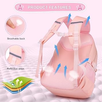 KEBEIXUAN Girls School Bag Sets - Kawaii Personalised Kids Backpack, Water Resistant Rucksack for Primary Middle School, Pink