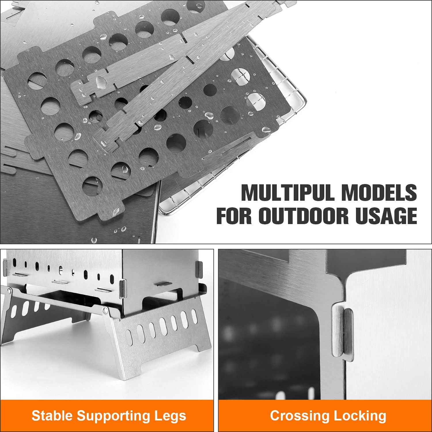 Odoland Portable Folding Campfire Grill Fire Pit Camping Grill, Stainless Steel Charcoal BBQ Grill, Lightweight Wood Stove Burner for Outdoor Cooking Hiking Backpacking Picnic BBQ Travel : Sports & Outdoors