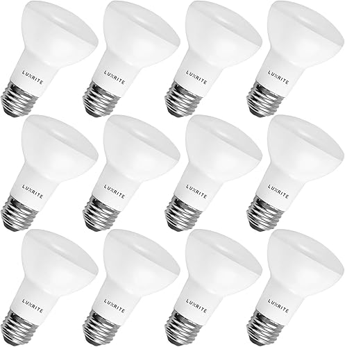 Paquete de 12 bombillas LED BR20 Luxrite equivalente a 45 W blanco natural 3500 K regulable 460 lúmenes bombilla LED R20 65 W base mediana E26