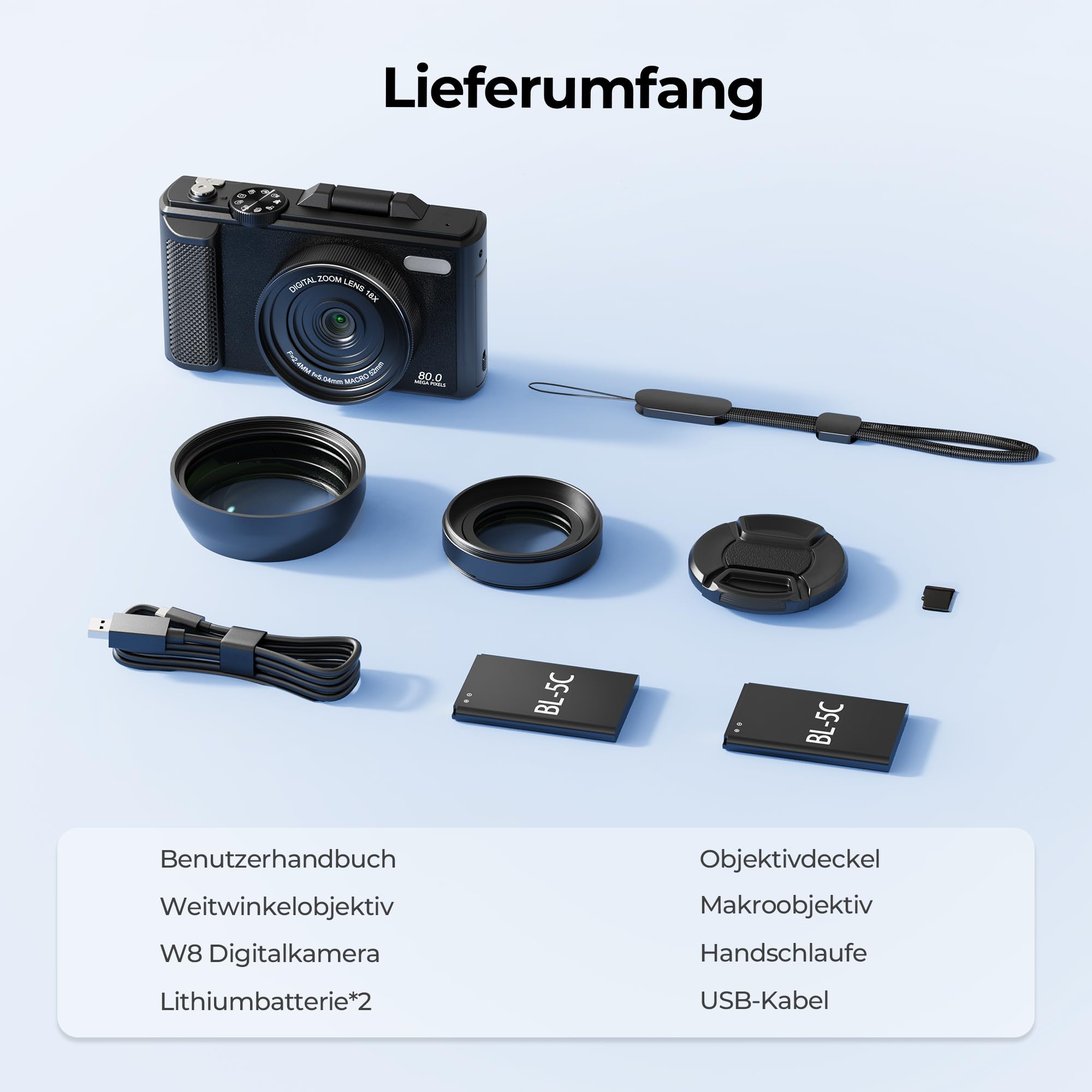 5K WiFi Digitalkamera & Fotokamera 80 MP, Vlogging Kamera für YouTube mit Autofokus, 3" 180° Klappbildschirm, 18X Digitalzoom Reisekamera für Anfänger & Jugendliche, mit 64GB SpeicherKarte & 2 Akkus
