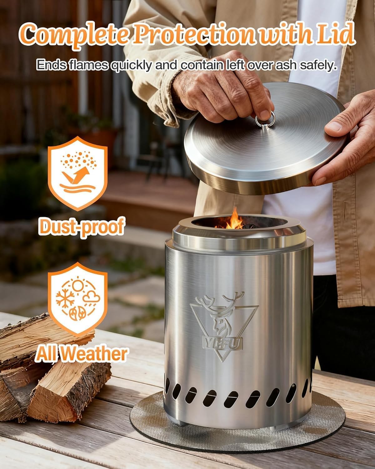 Generic Rauchfreie Feuerstelle Tischplatte Tragbare Feuerstelle Betrieben mit Holzpellets Flüssige Brennstoffe Sicher Brennende Tisch-Feuerstelle Tragbarer Mini-Herd mit Tasche,Brennerkappe,14CM