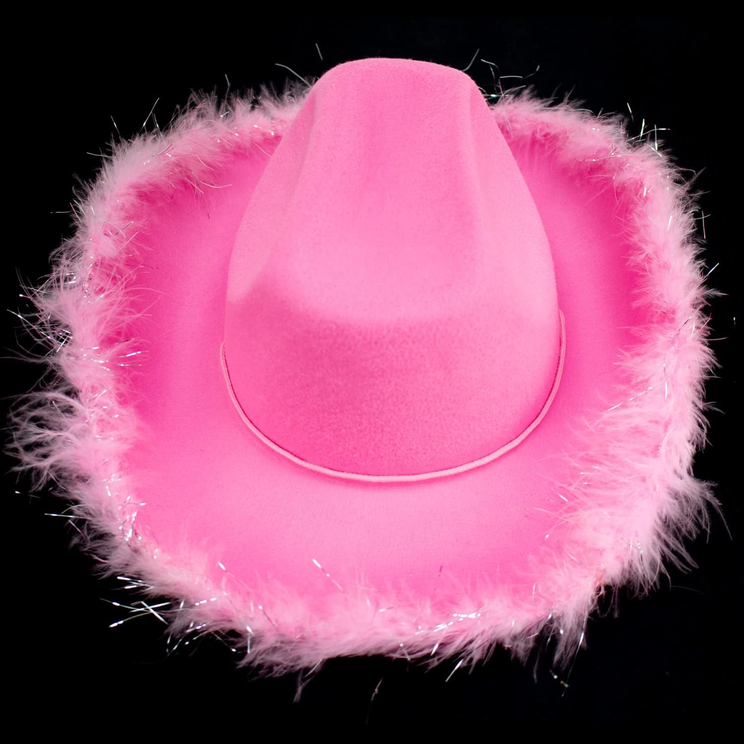 GiftExpress Adult and Teen Pink Boa Felt Cowboy Hat, Cowgirl Hat for Rodeo Party, Western Costume, Dress-Up Party, Role Play (Pink) - Image 3