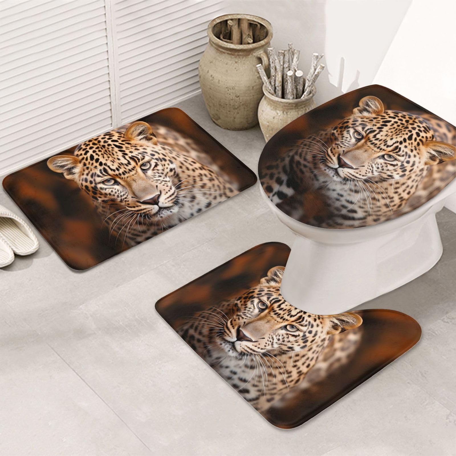 Tapis de salle de bain motif léopard marron pour sol moderne