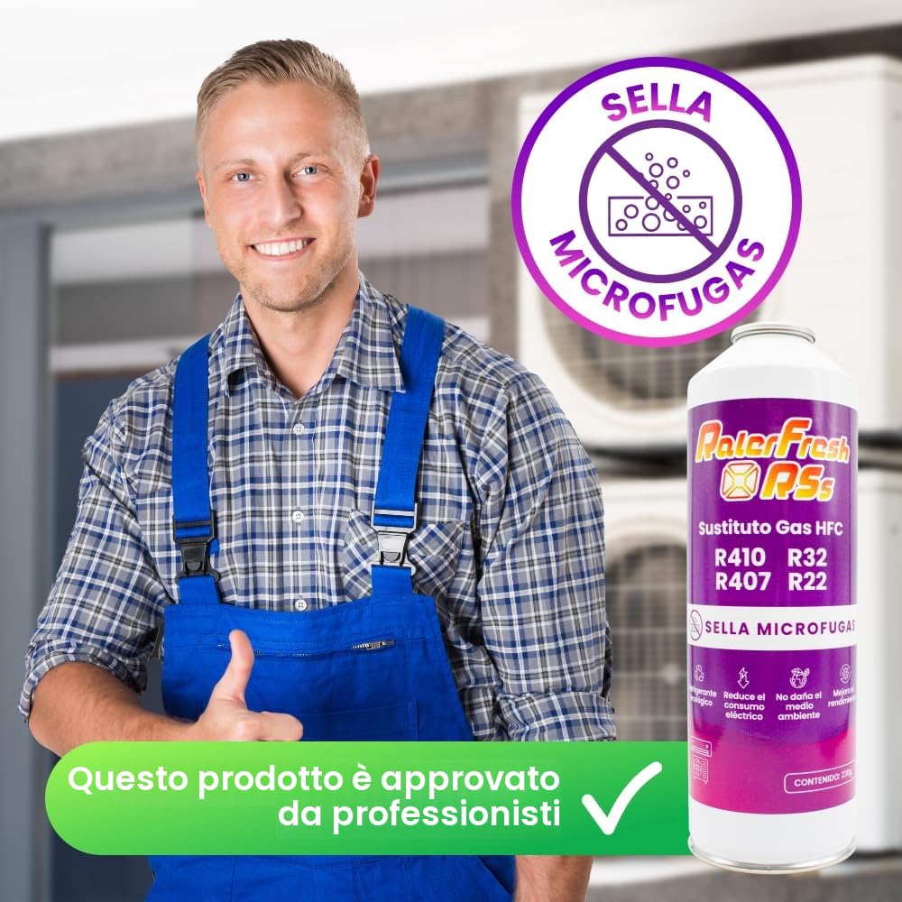 Ralerfresh RS - R410, R32, R407, R22, R22, ricarica di gas refrigerante organico per aria condizionata Split Ecologico efficiente ricarica rapida (2 bottiglie RSs)