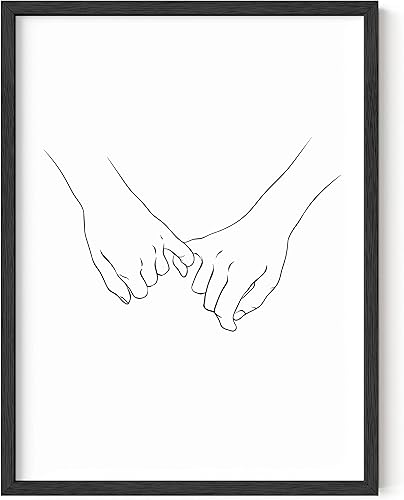 HAUS AND HUES Pinky Promise - Dibujos de línea de arte para pared, póster minimalista para parejas, decoración romántica, mano de Pinkies (marco