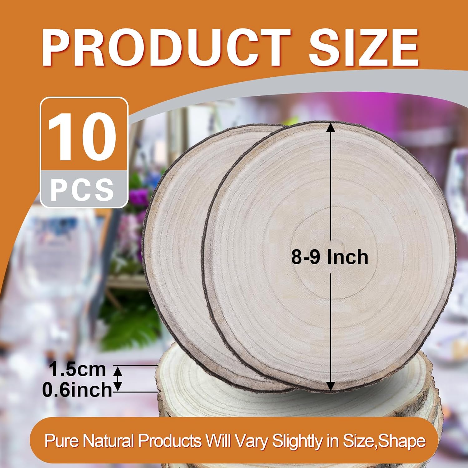 Wood Slices for Centerpieces,Large Wood Slices 10 Pcs 8-9 Inches Natural Paulownia Wood Rounds Natural Wood Slices,Wood Slabs for Weddings Centerpieces Decor and DIY Painting Crafts (8-9 inch 10 Pcs)