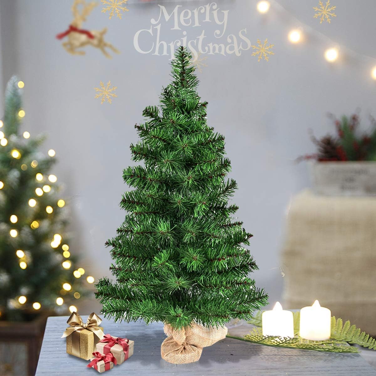 3ft Tabletop Christmas Tree, Small Artificial Spruce Tree in Burlap Base, Ideal for Home, Office, Shops, Holiday Decoration