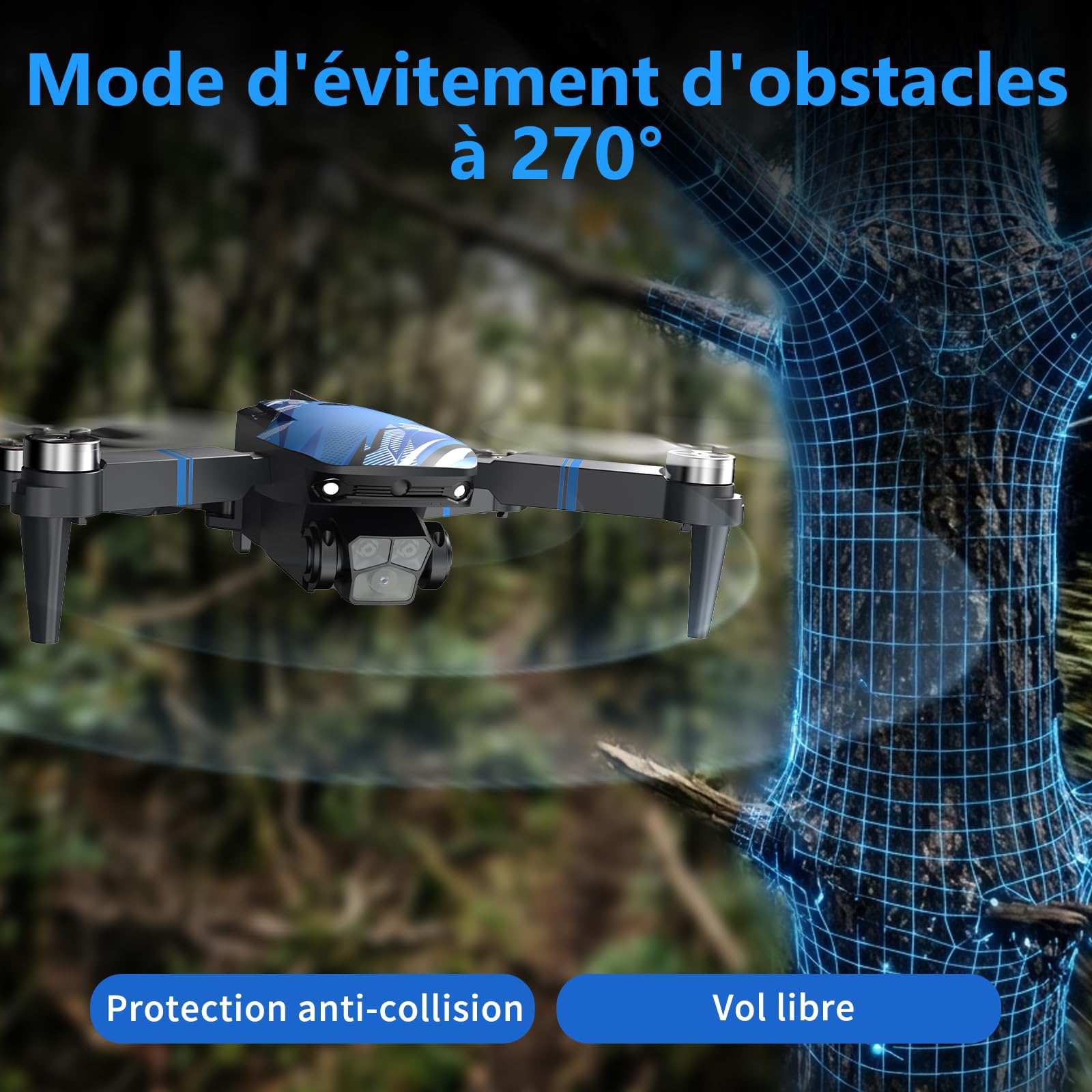 Drone avec Caméra pour Adultes 4K, Écran LCD Télécommande FPV Vidéo Mini Drone Moteur Brushless, Évitement d'obstacles à 270° Figures 3D, RC Quadricoptère Pliable pour Débutants Carte SD jusqu’à 32 Go