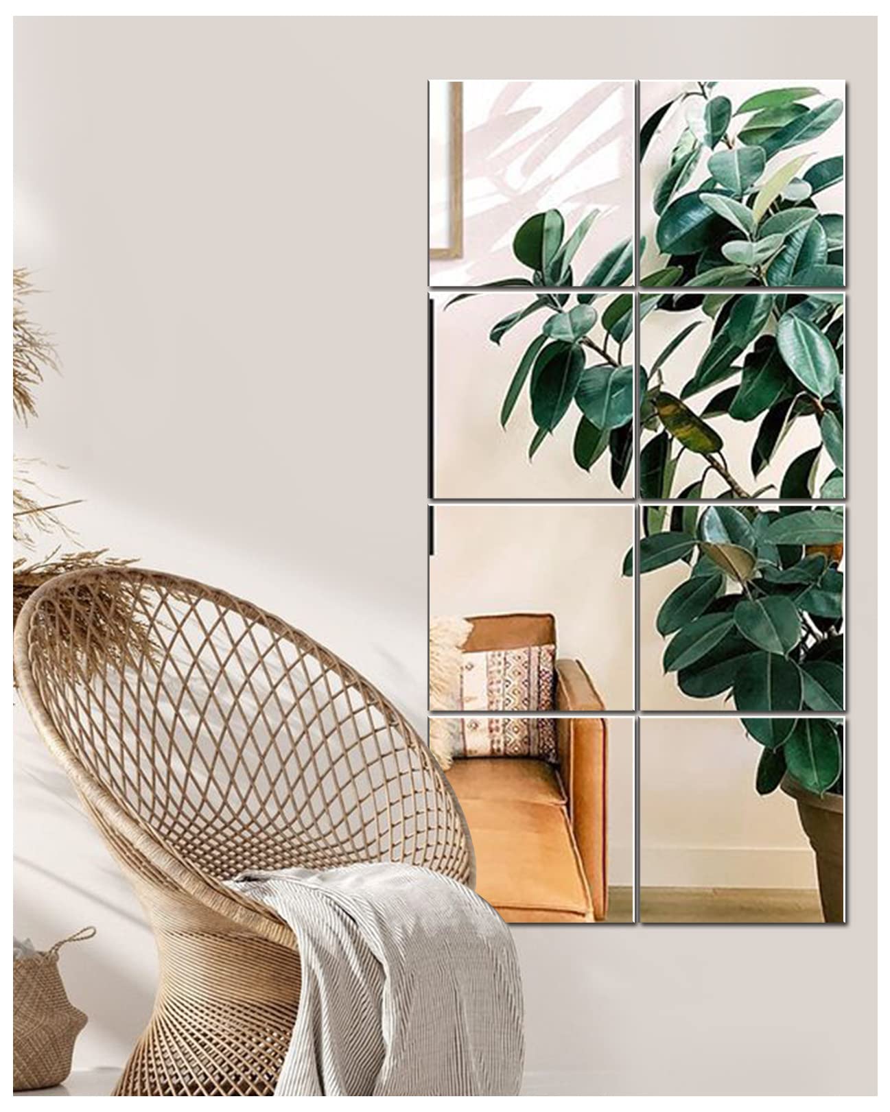 DYLISEA 8 Pieces Glass Mirror Tiles 20.5x20.5cm Self Adhesive Mirror, Stick On Mirrors for Wardrobe Doors, Decorative Square Sticky Wall Mirrors for Bedroom Living Room Hallway Walls