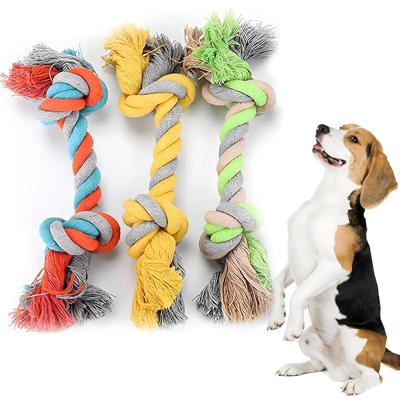 Brinquedo de Corda para Cães LUCKITTY, 34,8 cm, Blend de Algodão, Amarelo Verde e Laranja, Pacote com 3