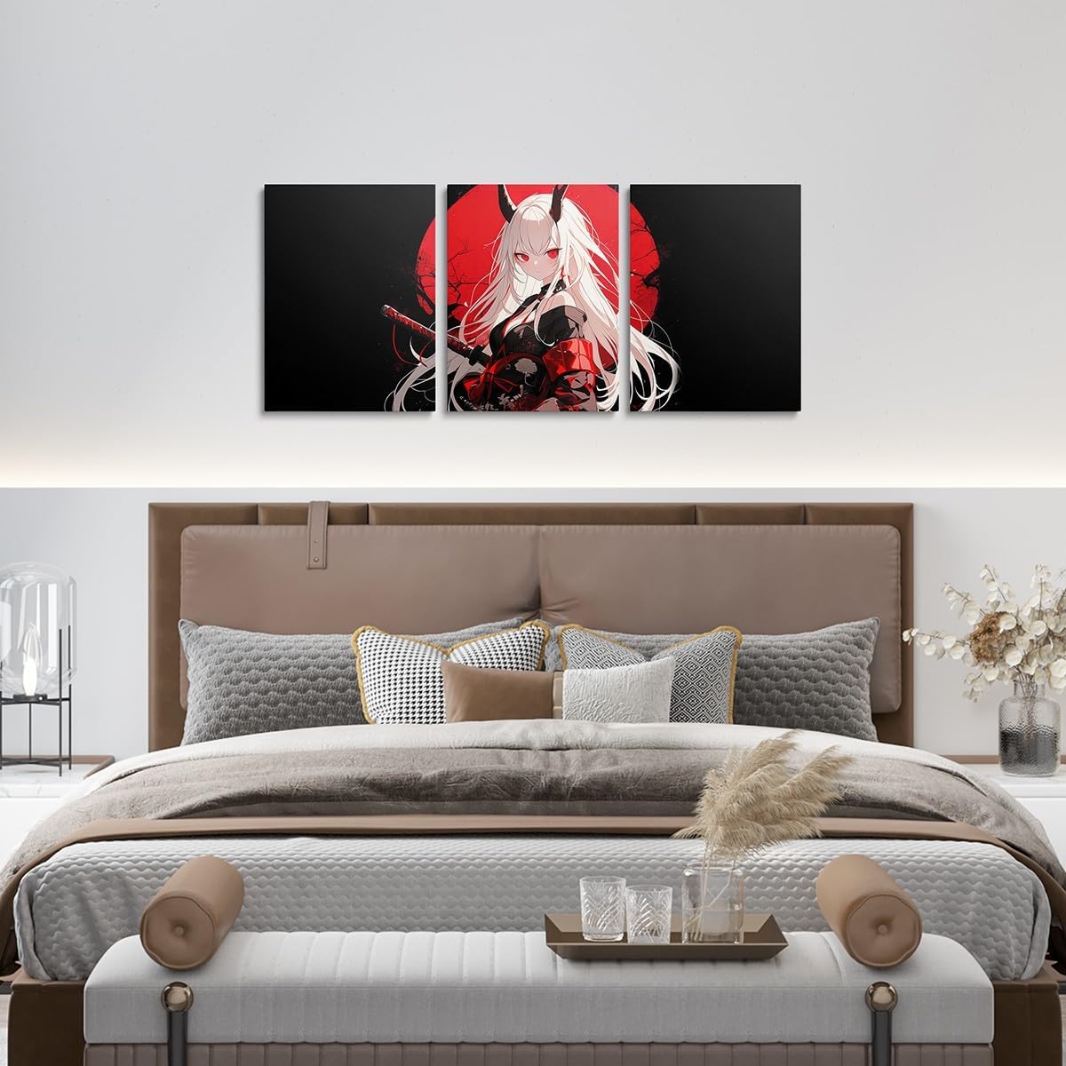 Erosebridal Japanese Anime Framed Wall Decor, Kids Anime Girl Canvas Wall Art Kawaii Japanese Style Artwork Posters Cartoon Japan Animation Painting For Living Room Bedroom, Red Black 12"X 16"